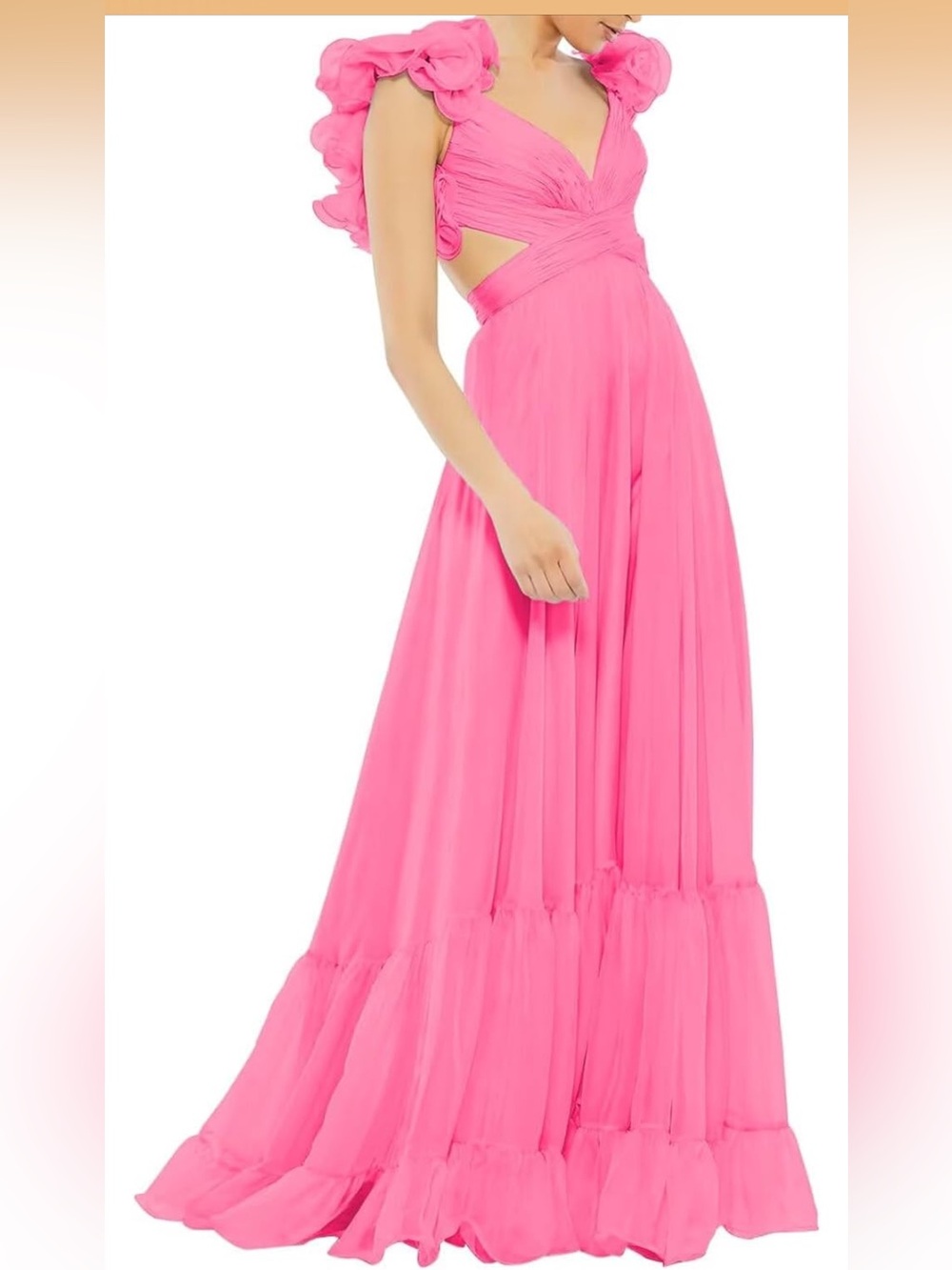 Bright Pink Ruffled Sleeve Maxi Dress